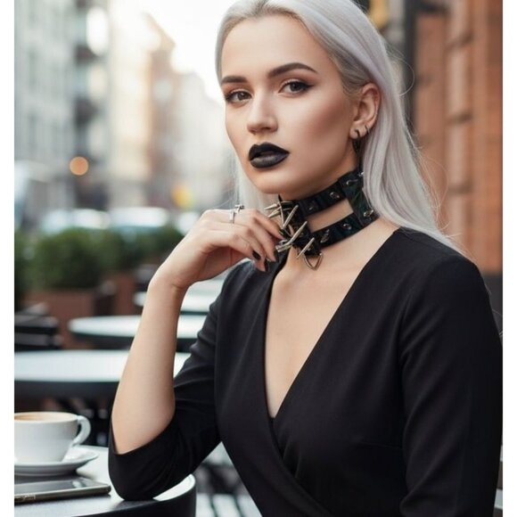 Widow ✦ God Forsaken Spiked Choker ✦ Black ✦ Silver ✦ Vegan Leather ✦ NWT - Picture 1 of 3